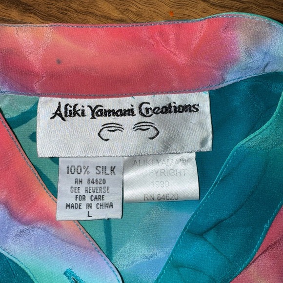 Aliki Yamani Silk Blouse Abstract Button Down Long Sleeve Womens 100% silk large - Picture 4 of 7